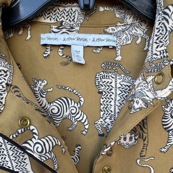 & Other Stories Tiger Print Western Snap Button Blouse Size 6 - Picture 8 of 8